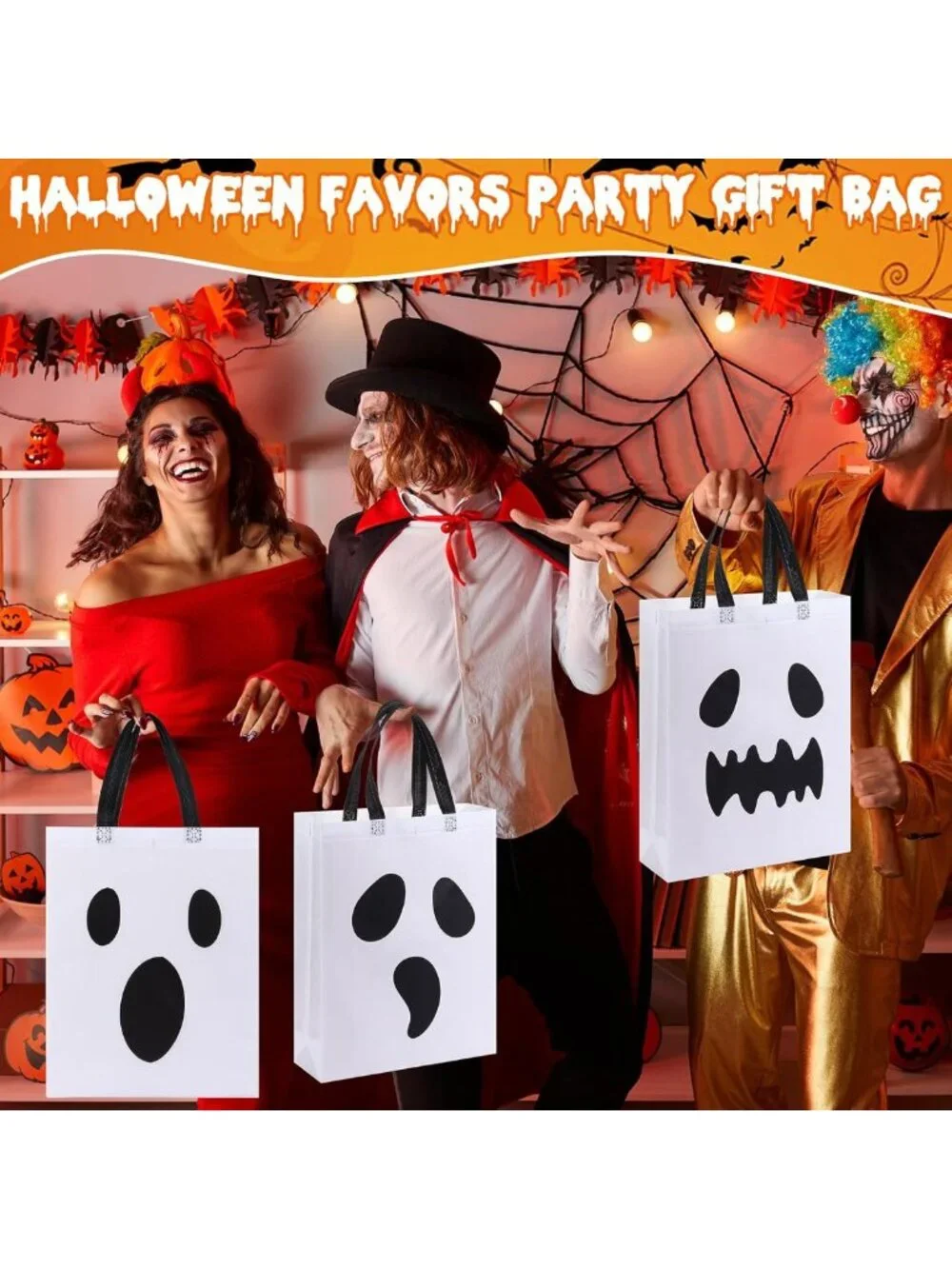 180 Pcs Large Halloween Tote Bags - Reusable Ghost Treat Bags for Candy